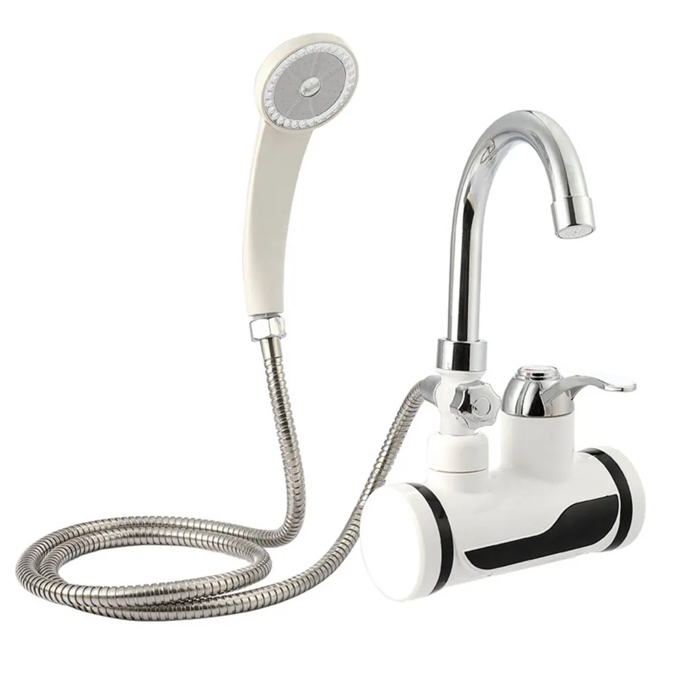 

New Kitchen Water Heater Tap Bathroom Instant Electric Heating Water Faucet with Shower EU Plug Temperature Digital Display