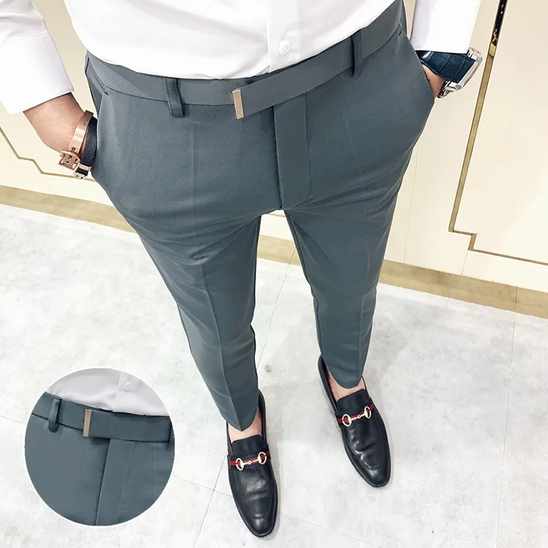 Men Dress Pants Korean Slim Fit Men Casual Ankle Length Pants 