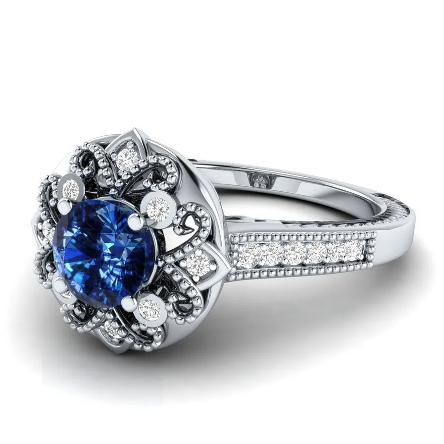 Bague Ringen, креативный цветок, моделирование, простое серебро 925, ювелирное изделие, женское кольцо с сапфиром, Ziron, помолвка, юбилей, свидания