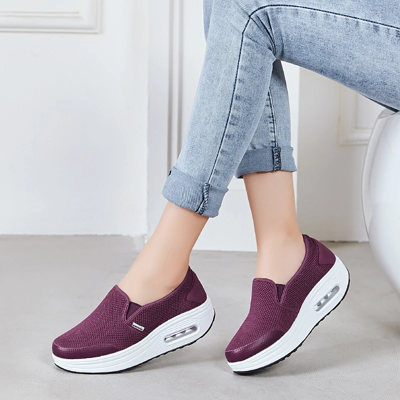 Minika/фиолетовая женская обувь без шнуровки; прогулочная обувь; кроссовки для похудения; кроссовки на танкетке; обувь для танцев; обувь для фитнеса