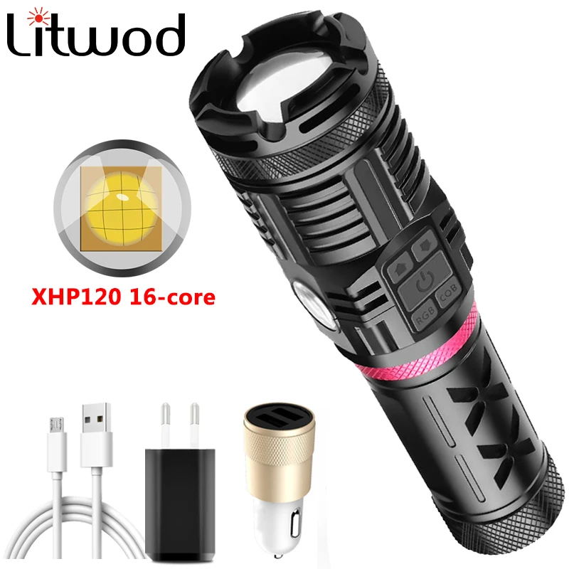 XHP120 16 ядерный 4 цвета высококачественный светодиодный фонарик USB перезаряжаемый Powerbank 3 шт. 18650 аккумулятор
