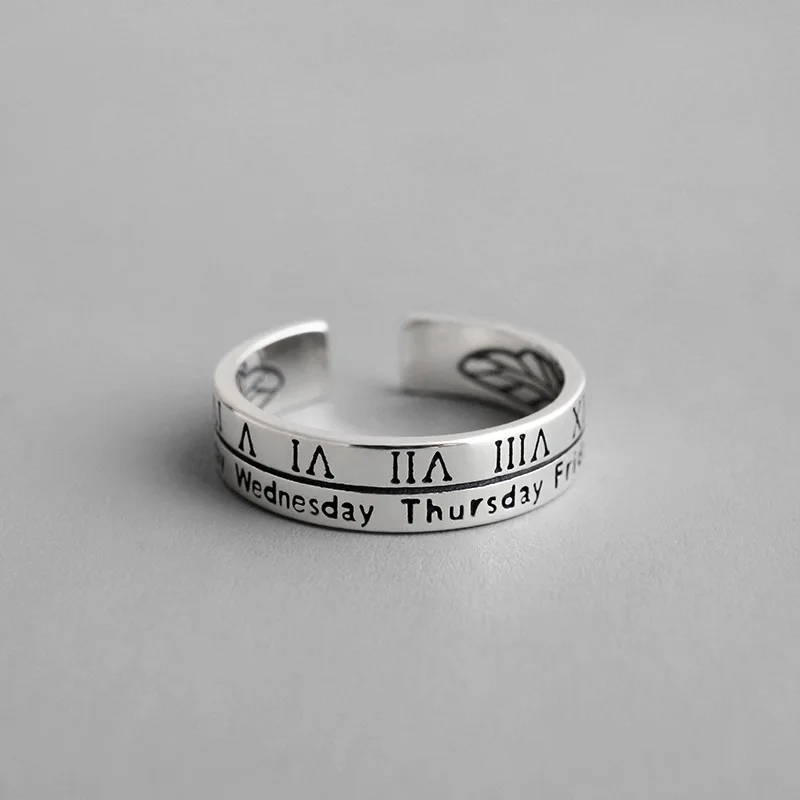 

Anel Feminino Vintage S925 Rings,roman Number Alphabet Letter Week Time Rings, Opening Female Jewelry,anniversary Bridal Sets