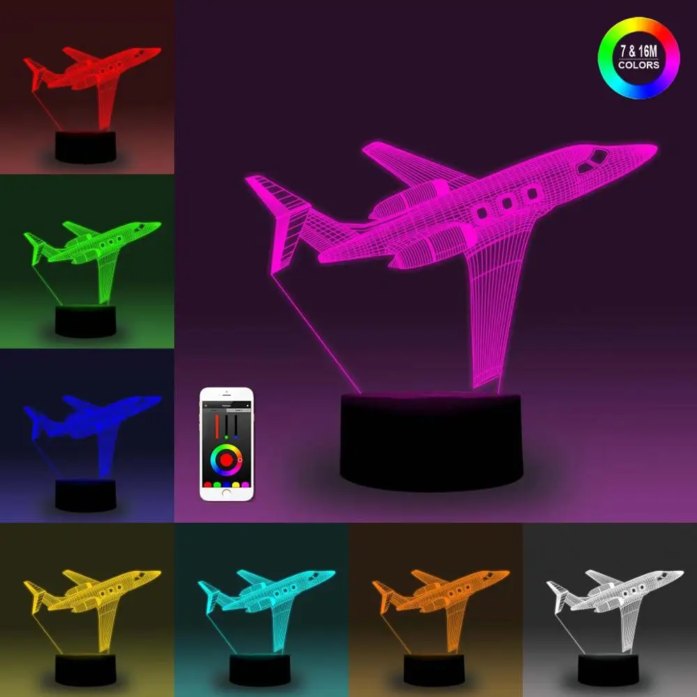 NiteApps 3D самолет ночник настольная лампа Иллюзия украшение лампа подарок на день рождения приложение/сенсорное управление