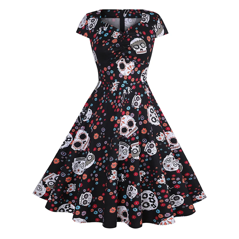 MISSJOY женские kleid с принтом черепа рукавом крылышком рокабилли плюс размер на