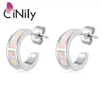 

CiNily Created Green Pink Blue White Fire Opal Silver Plated Earrings Wholesale for Women Jewelry Stud Earrings 13mm OH3045-48