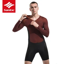 Santic Cycling Jumpsuit Unisex 4D Padded Professional MTB Bike One Piece Pants Breathable Bicycle Sportswear Cycling Bib Shorts