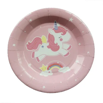 

7 Inch Cartoon Unicorn Disposable Paper Plate Fruit Plate Cake Tray Wedding Birthday Decoration Party Supplies