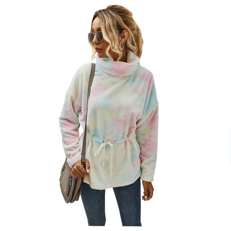 

Autumn Women's High-neck Tie-dye Sweater, Long-sleeved High-waist Thin Sweater, Drop-shoulder Sleeves, Ladies Fashion Top
