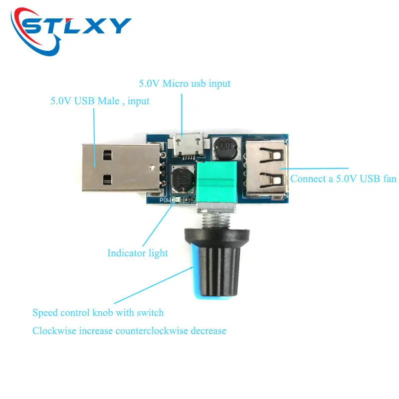 DC 5V Micro USB Fan Governor Wind Speed Controller Air Volume Regulator Cooling Mute Multifunction Noise Reduction Switch Module dc motor speed controller motor speed controller electric motor speed controller fan speed controller