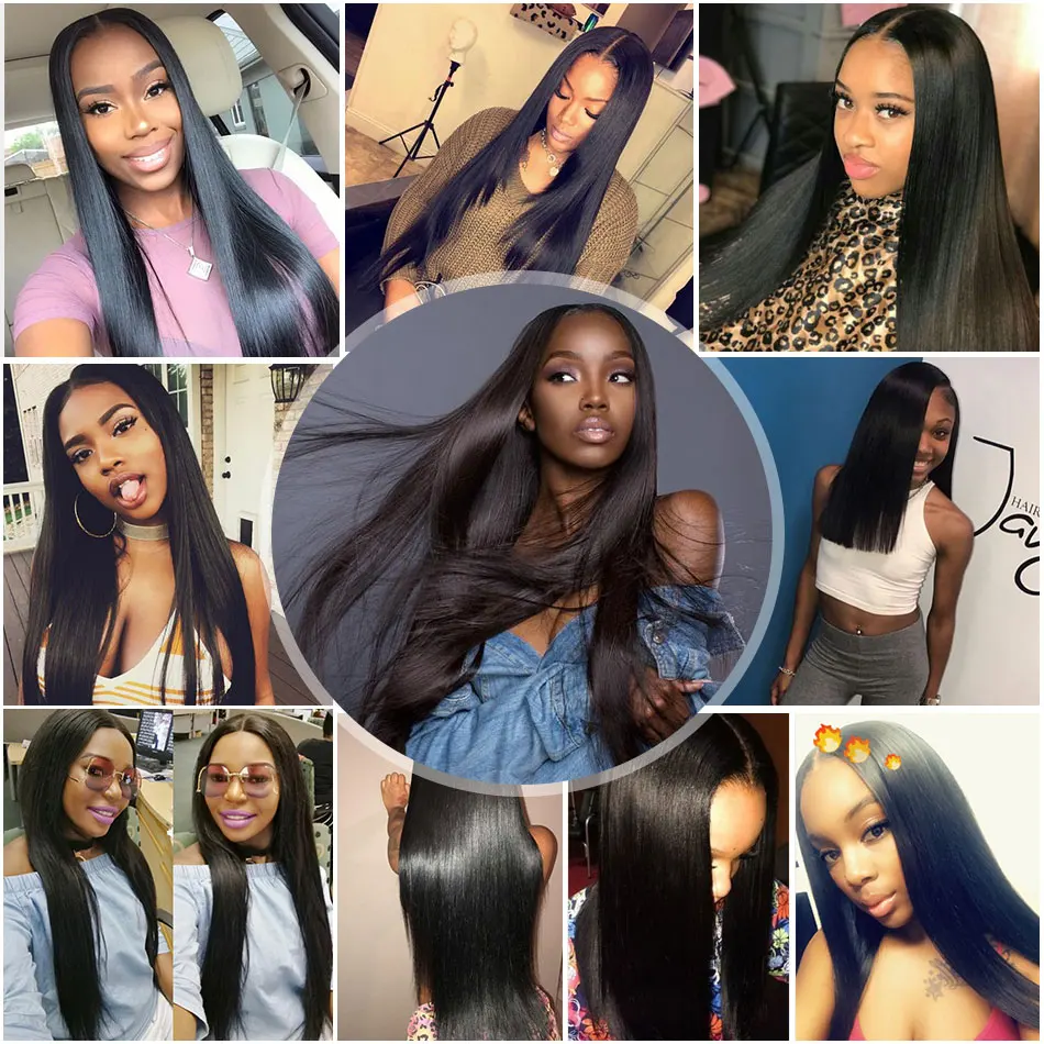 BEAUDIVA Brazilian Straight Hair With 360 Lace Frontal 100% Human Hair Bundles with Closure Brazilian Hair Weave Bundles