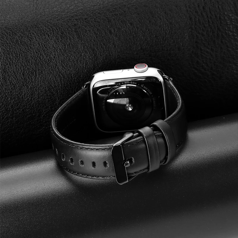 Ремешок для Apple watch band 42 мм 38 мм correa iwatch series 5 4 3 2 высококачественный кожаный ремешок 44 мм 40 мм Apple watch 4 аксессуары - Цвет ремешка: Black