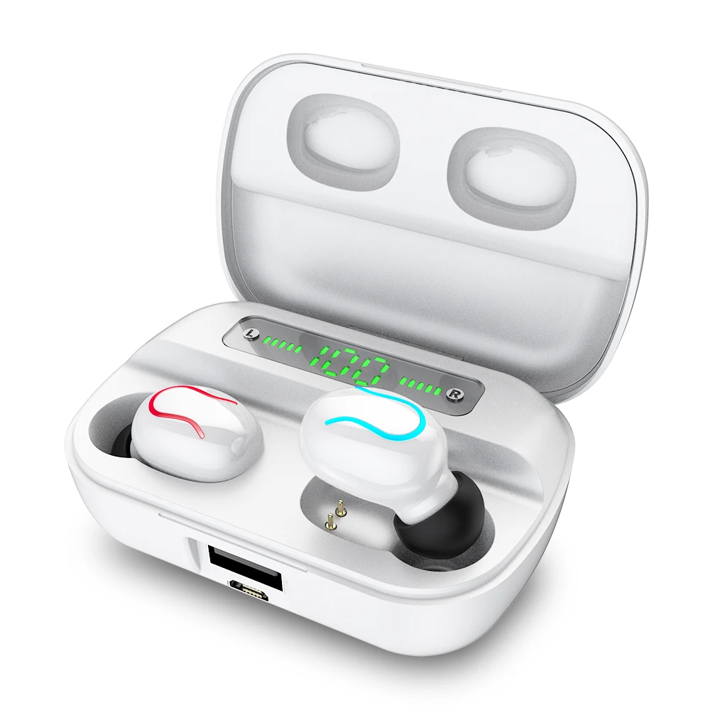 Белый Беспроводные TWS Bluetooth 5,0 наушники 9D стерео IPX7 водонепроницаемые наушники с светодиодный смарт-зарядным устройством для iphone xiaomi - Цвет: Белый