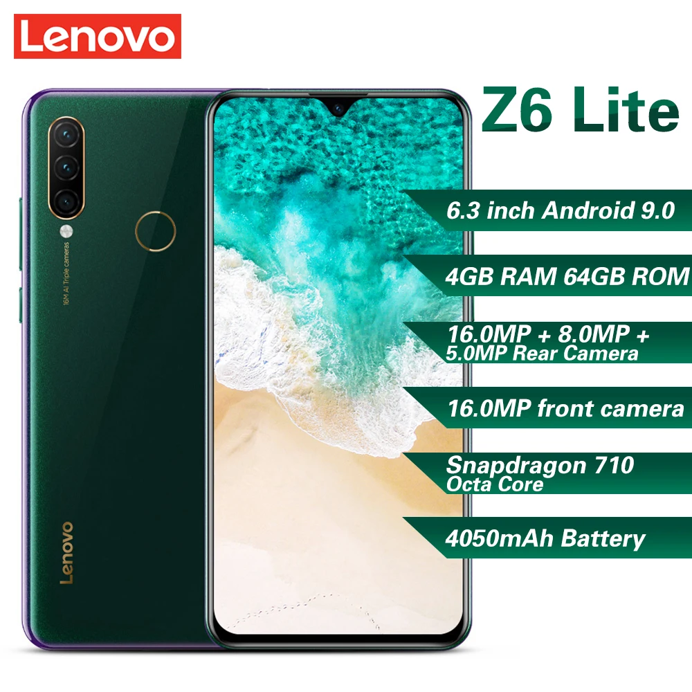 В наличии lenovo Z6 Lite 4G смартфон 6 3 'Android 9 0 Snapdragon 710 Восьмиядерный 4 Гб 64 16.0MP + 8.0MP 5.0MP