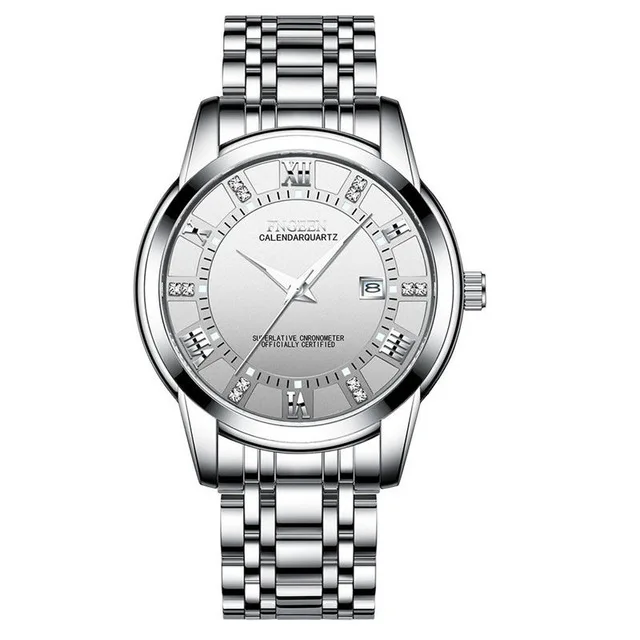 silver white-1 Модный бренд, FNGEEN, мужские кварцевые часы, повседневные часы из нержавеющей стали, бизнес-светильник, часы с календарем, водонепроницаемые часы, Montre Homme - Цвет: silver white-1