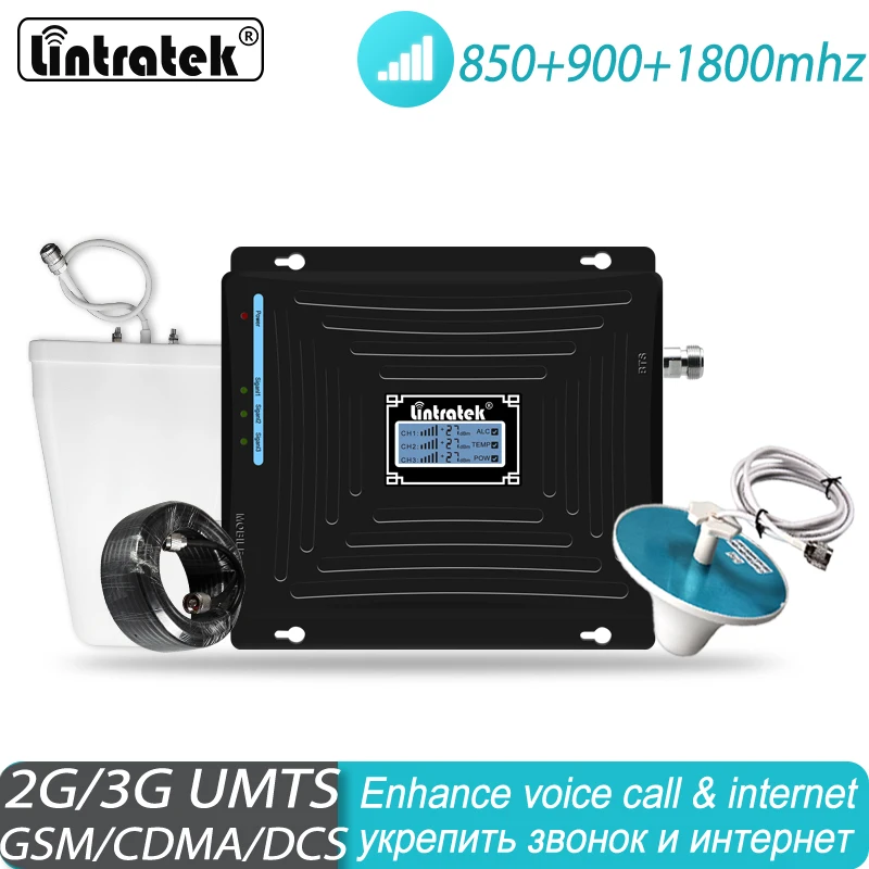 Lintratek трехдиапазонный усилитель сигнала 900 850 1800 GSM DCS UMTS LTE сотовый ретранслятор