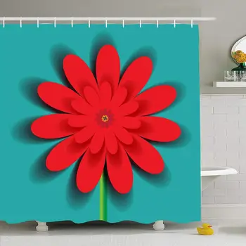 

Shower Curtain Set with Hooks 60x72 Red Design Paper Flower Floral Decoration Fashionable Fashion Element Modern On Turquoise