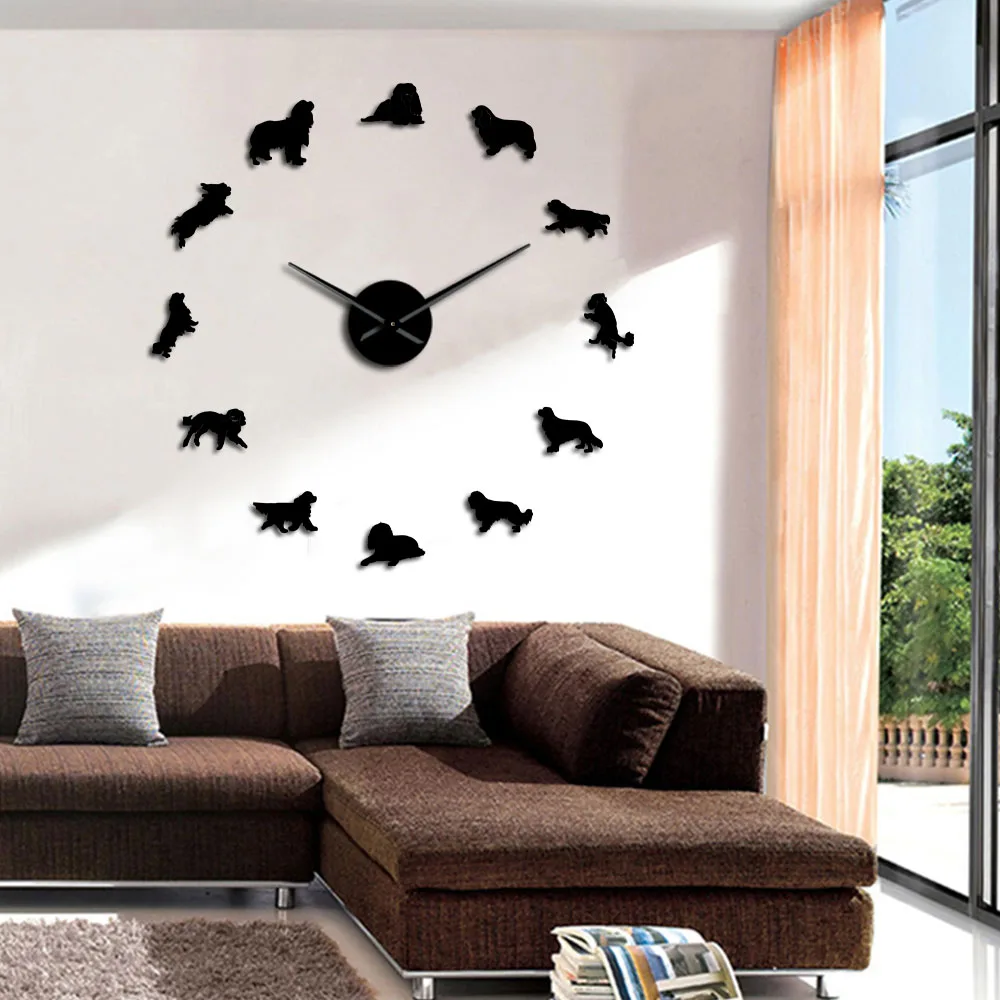 Кавалер король Шарль спаниель DIY большие настенные часы собака домашнее животное бескаркасные Щенячий магазин настенные художественные породы собак современные гигантские часы
