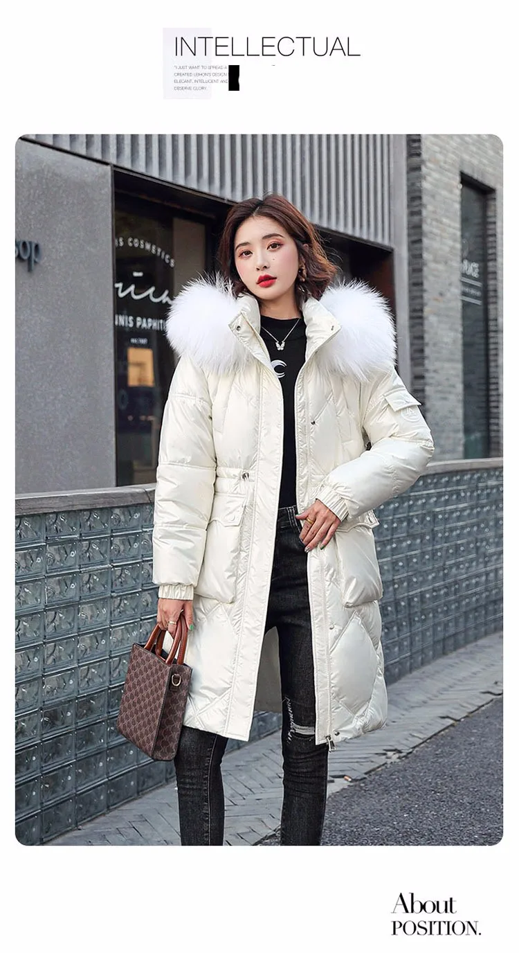 womens parka coat Yzeqi  2021 Fashion Winter Jacket Down Parkas Women Fashion Hooded Fur Collar Cotton Padded Jackets Thick Warm Glossy Long Thick maxi puffer coat