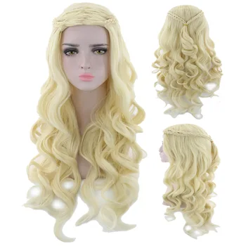 

Long Wavy Grey Golden Cosplay Synthetic Wigs Hair for Women Dragon of Mother Costume Wigs High Resistant
