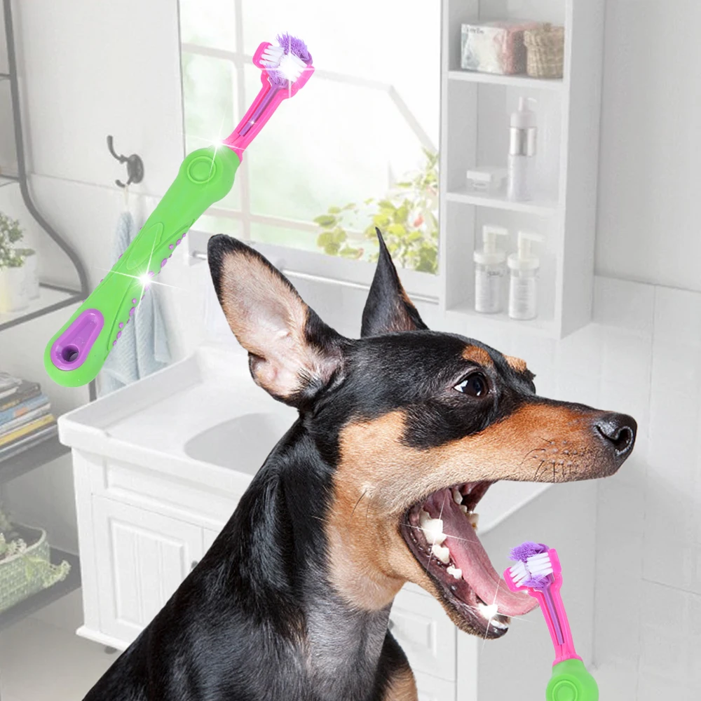 

Pet Dog Toothpaste Toothbrush Three-Tooth Anti-Slip Pet Dog Tooth Cleaning Oral Dental Care Tool Supplies Cleaning Mouth