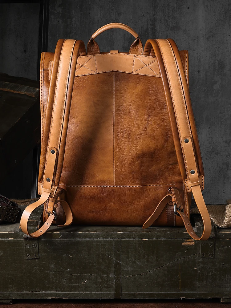 Retro art traveler first layer cowhide men's backpack large capacity backpack men bags leather outdoor hiking travel backpacks