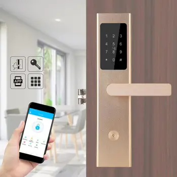 

Smart Door Lock Ultrathin Bluetooth APP Card Password Key Unlock Home Hotel Apartment Security Wooden Door Lock