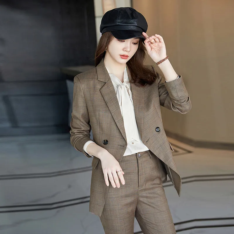 Fashion New Women Elegant Business Pink Pansuit Vintage Casual Blazer Coat  and Pants 2 Pieces Office Wear Slim Female Outfits