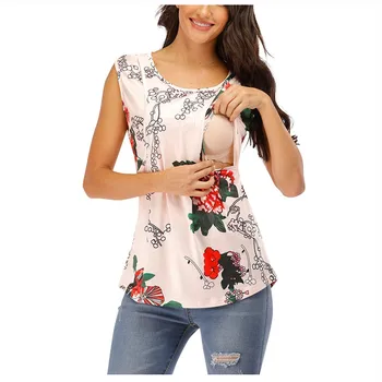 

Leisure Women‘s Summer Mother vest Polyester Maternity Sleeveless Floral Print Nursing Vest Tank Top For Breastfeeding H4