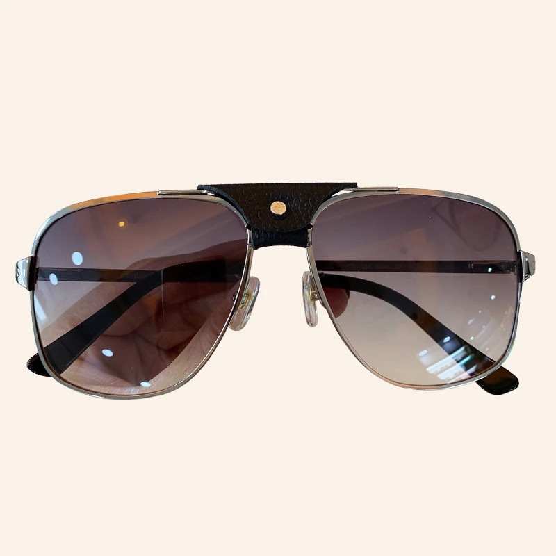 No.2 Sunglasses Винтажные Солнцезащитные очки пилота для мужчин и женщин, фирменный дизайн, большие размеры, кожа, роскошные зеркальные солнцезащитные очки для женщин, UV400 - Цвет линз: No.2 Sunglasses