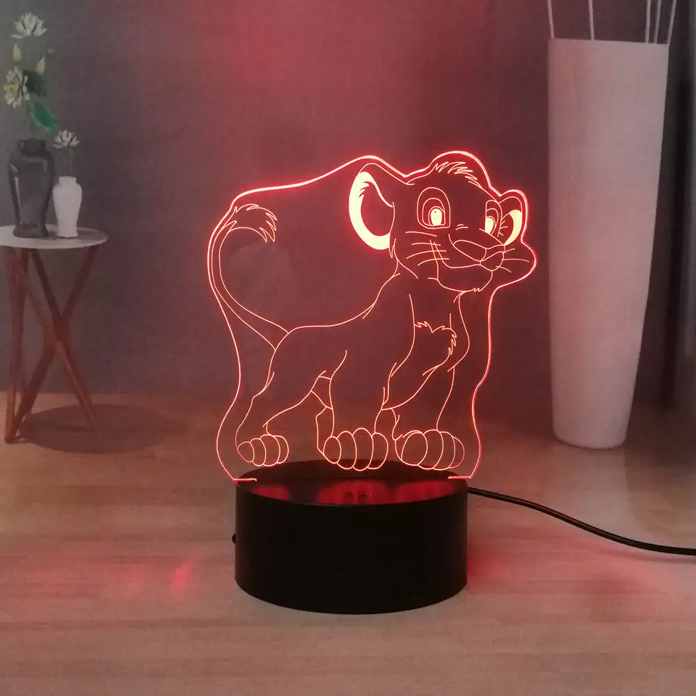 Милый 3d светильник Simba маленький лев в виде мультяшного короля джунглей