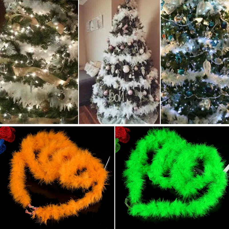5PC Garland Decor Christmas Tree White Feather Boa 2M Home Party Ribbon 