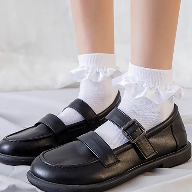 Women Lace Mesh Black White Cotton Socks Lolita Style Japanese Maiden Lovely Short Socks Harajuku Frilly Ruffle Princess Socks White