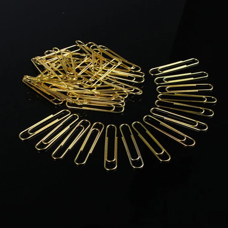 50PCS Golden Paper Clip Metal Binder Clips Black Grip Clamps Document Office School Stationery Photos Tickets Notes Letter