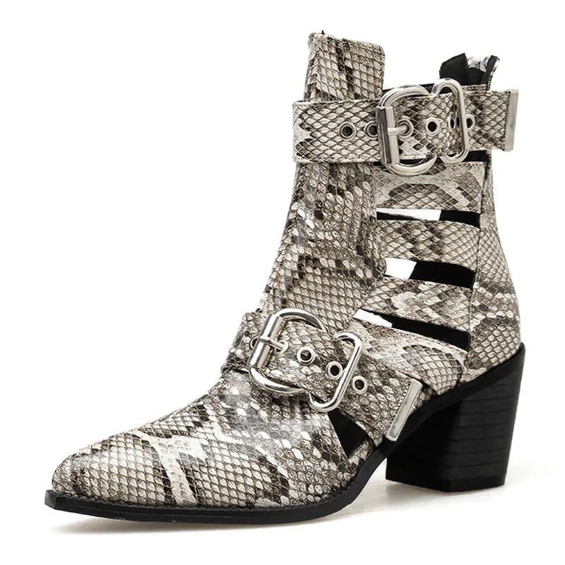 snake shoes Gdgydh/женские ботильоны; сезон весна-осень; пикантная обувь в готическом стиле на толстом высоком каблуке с пряжкой; летние ботинки с ремешками; женская обувь с острым носком - Цвет: snake shoes