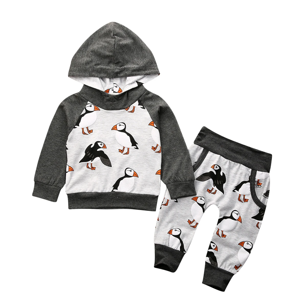 

2019 New Kids Toddler Baby Boy Long Top Hoody+Pants Trousers Set Tracksuits Clothes Bird Print Hooded 2Pcs Autumn Cotton Set