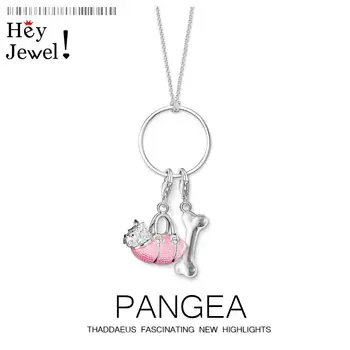 

Charm Necklace Dog & Bone,2020 Spring Fashion Charm Cute Jewelry Europe 925 Sterling Silver Bijoux Pet Gift For Women Girls