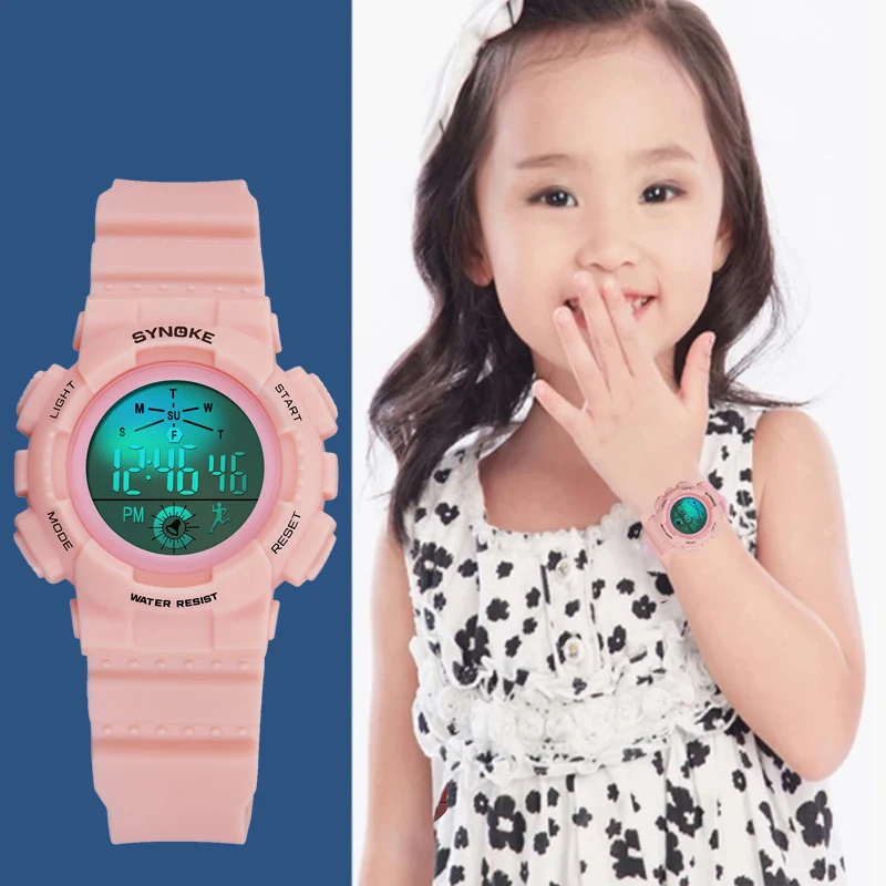 SYNOKE Children Sports Digital Watch Fashion Casual Waterproof Colorful LED Auto Date Repeater