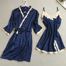 Летняя новинка, женское элегантное однотонное платье-двойка, комплект, Сексуальное мини раздельное ночное белье, удобные атласные домашние халаты с длинными рукавами