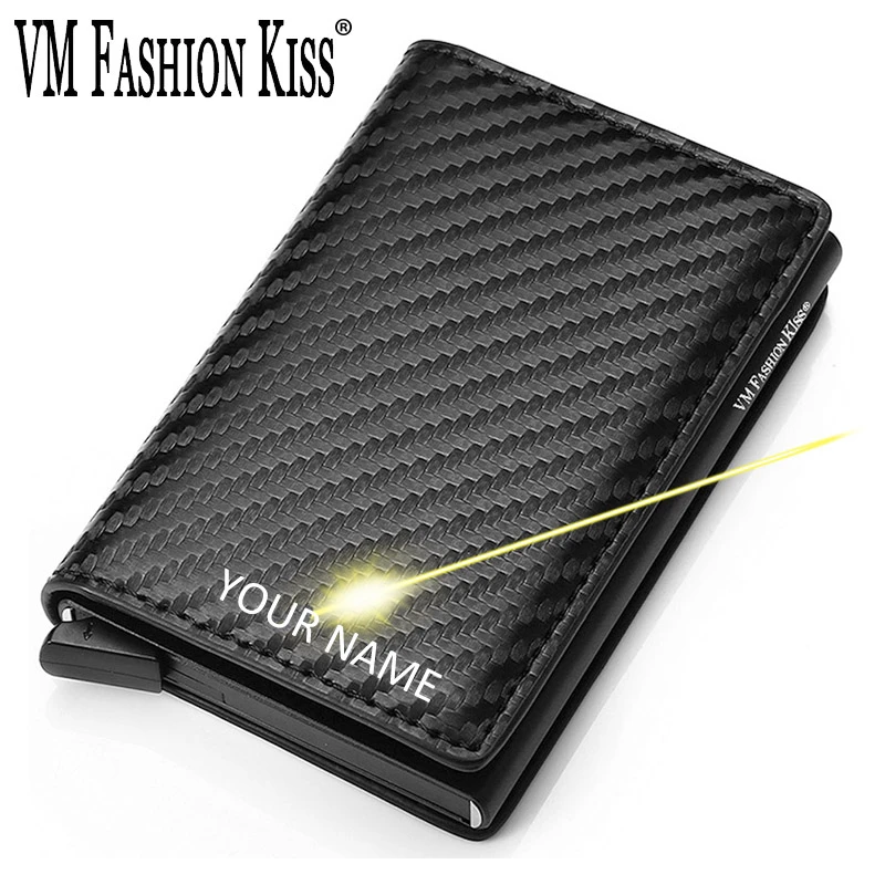 

VM FASHION KISS Men Cardholder Mini RFID Blocking Wallet Automatic Credit Card Wallet Business Card Holder Hold 7 Cards purse