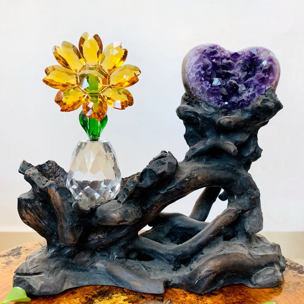 クリスタルひまわり置物 & ミニチュアガラス工芸風水の装飾クリスタル