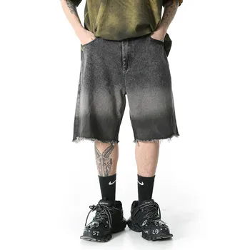 

Men Gradient Color High Street Straight Cowboy Short Jeans Trousers Male Streetwear Hip Hop Loose Denim Pant