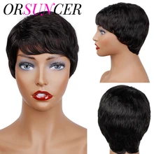 

Short Straight Wigs With Bangs Wholesale Human Hair Wigs For Women Pixie Cut Short Dream Curl Full Machine Wig Natural Color