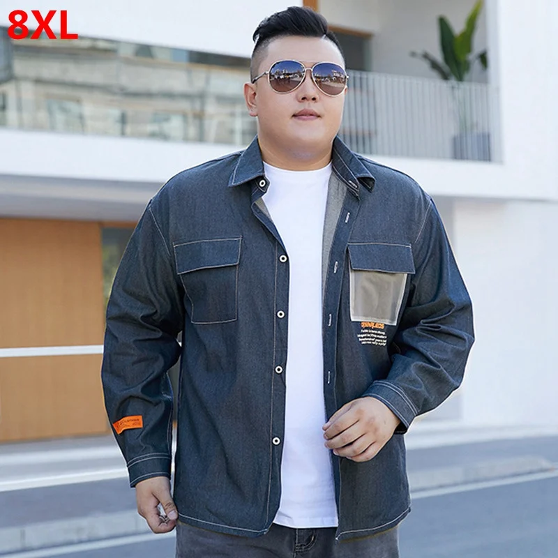 Spring Retro Denim Long Sleeve Shirt Men's Loose Shirt oversized 8XL Plus size 7XL dress shirt for men Spring Retro Denim Long Sleeve Shirt Men's Loose Shirt oversized 8XL Plus size 7XL dress shirt for men
