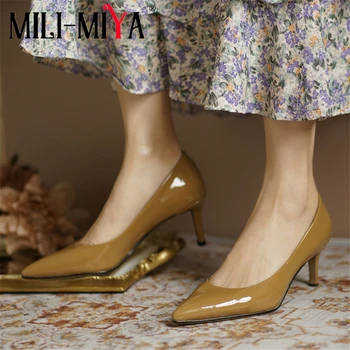 

MILI-MIYA Concise Design Women Full Genuine Leather High Heels Pumps Pointed Solid Color Slip On Dress Party Shoes For Ladies