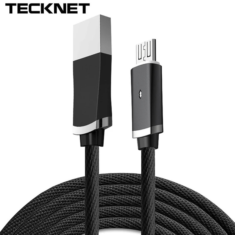 TeckNet светодиодный кабель Micro USB для Android Xiaomi samsung Tablet с нейлоновой оплеткой, кабели для быстрой зарядки и синхронизации данных, зарядное устройство для телефона