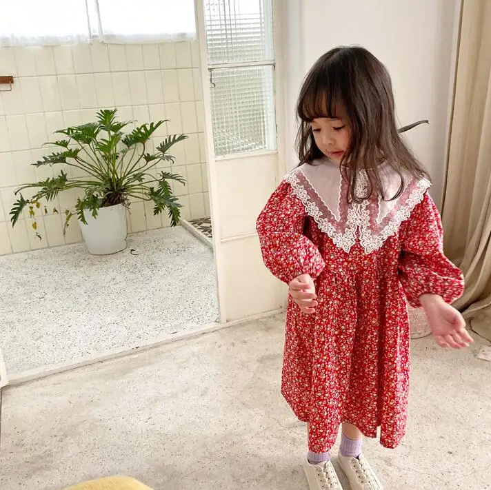 Dazzel/ г.; весенние Хлопковые Платья принцессы с кружевным воротником для девочек; милое детское платье с принтом; 6 шт/лот;