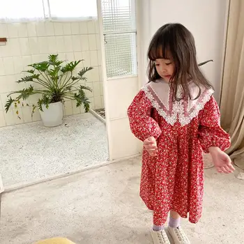 

2020 Spring Cotton Dazzel Lace Collar Dresses For Girls Princess, Children Cute Printed Dress 6 pcs/lot, Wholesale