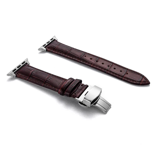 coffee coffee line Ремешок из натуральной кожи для Apple watch band 42 мм 44 мм Бабочка Пряжка Iwatch серии 4 3 2 1 ремешок 40 мм 38 мм браслет наручный ремень - Цвет ремешка: coffee coffee line