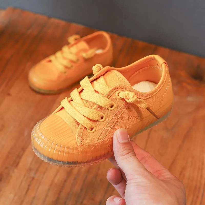 Детская парусиновая повседневная обувь с леопардовым принтом, радужная прозрачная подошва, не скользящие кроссовки на резиновой подошве, обувь на плоской подошве - Цвет: Yellow