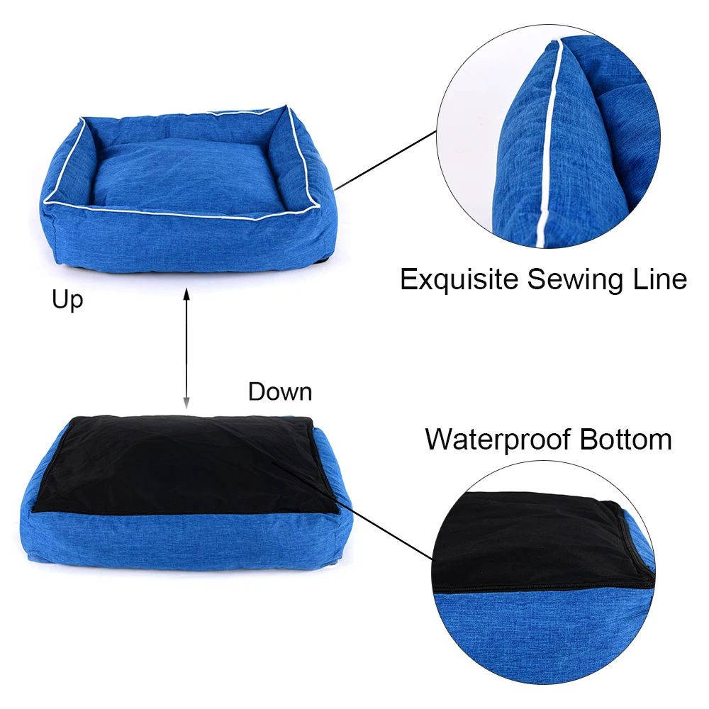 dog bed blue oxford removable machine washable cover (6)